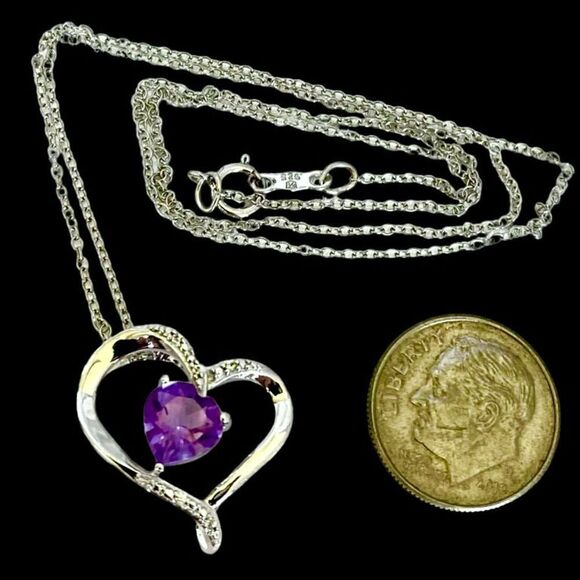 NV#2  Amethyst & CZ Heart & Sterling 925 Silver Necklace - Picture 9 of 11